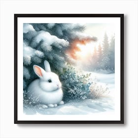 Rabbit Hiding In The Snow Art Print