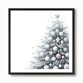 A Pencil Drawing Of A White Christmas Tree With Different Colorful Ornaments Decorated With 1 Art Print