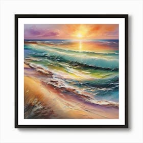 Seashore. Sand, waves, sunset and summer oil colors.uk. Art Print