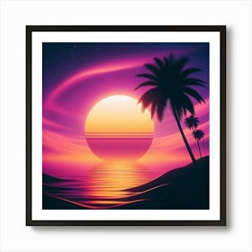 Sunset With Palm Trees 14 Art Print