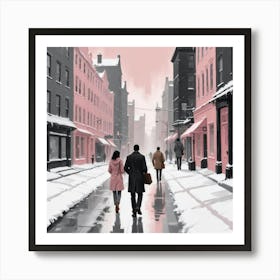 Two People Walking Down The Street Art Print