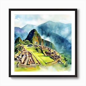 Watercolor of Machu Picchu, Peru 2 Art Print