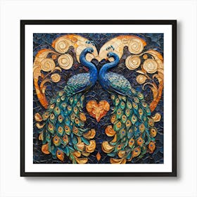 Baroque-Inspired Peacock Heart Design Background Art Print