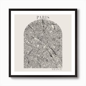 Paris France Boho Minimal Arch Full Beige Color Street Map Art Print