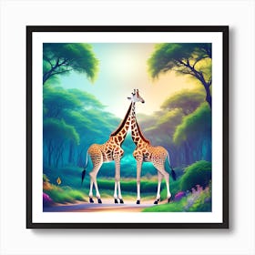 Giraffes In The Forest Art Print