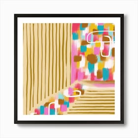 Boho Abstract Stripes & Colorful Brush Strokes Art Print