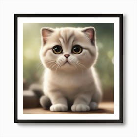 A Cute Scottish Fold Kitty, Pixar Style, Watercolor Illustration Style 8k, Png (6) Art Print