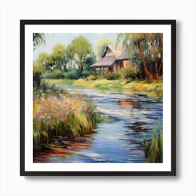 Azure Dreamscape: Monet's Riverside Rhapsody Art Print