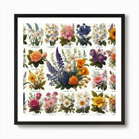 Birth flowers family bouquet 18 Art Print