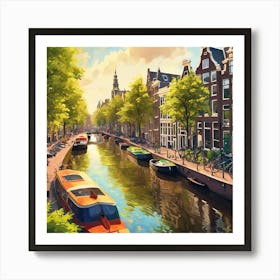 Amsterdam Canal Summer Aerial View Painting Art Art Print
