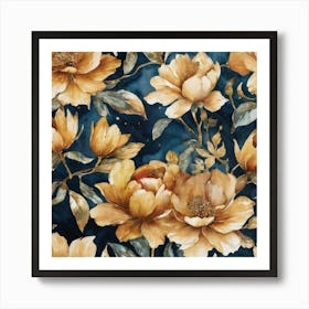 Gold Peonies Flowers Art Print