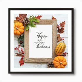 Calligraphy Tableau Featuring An Acorn Nestled Among Fall Leaves Hand Drawn Script Greeting Happy Art Print