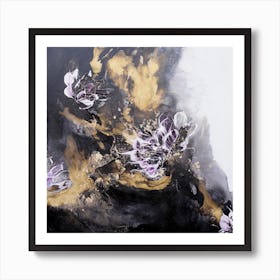 Black And Gold Floral Absract 1 Square Art Print