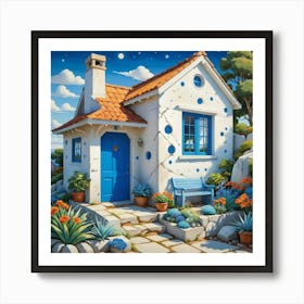 Blue Cottage 1 Art Print