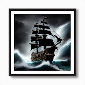 Pirate Ship In the Stormy Sea Art Print