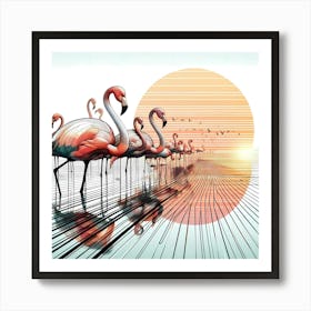 Red Flamingos - Abstract Line Art Illustration 274 Art Print