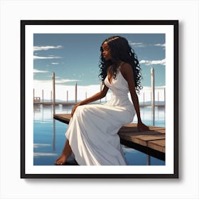 Black Woman Sitting On Dock Art Print