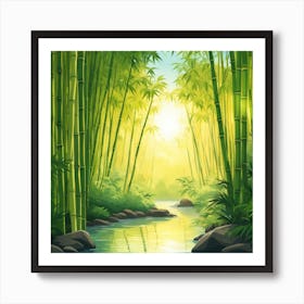 A Stream In A Bamboo Forest At Sun Rise Square Composition 139 Art Print