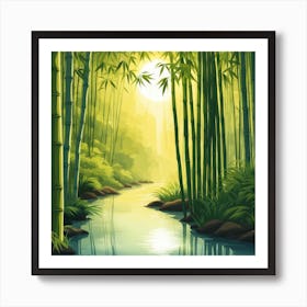 A Stream In A Bamboo Forest At Sun Rise Square Composition 325 Affiche