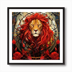 Lion With Roses Art Print