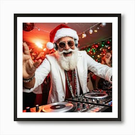 A Silver Haired Senior Man Sporting A Beard And Red Santa Hat Immerses Himself In The Rhythms Of A (1) Art Print