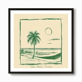 Tulum Beach, Mexico Green Line Art Illustration Art Print