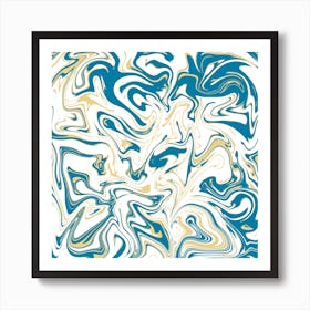 Liquid Contemporary Abstract Blue And Gold Marble Swirls - Retro Liquid Swirl Pattern Art Print