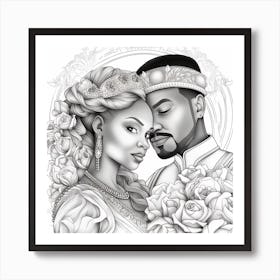 King And Queen Wedding Coloring Page Art Print