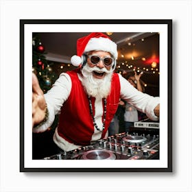 A Silver Haired Senior Man Sporting A Beard And Red Santa Hat Immerses Himself In The Rhythms Of A (1) 2 Art Print