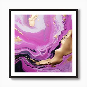 Purple And Gold Abstract Painting Paint Pour 4 Art Print