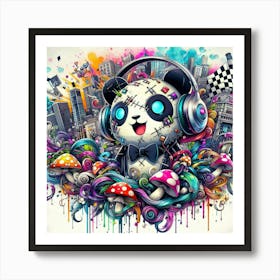 Panda Bear With Headphones 5 Art Print