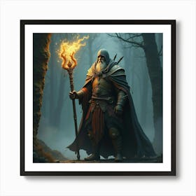 A Warrior Holding A Magical Staff With Glowing Runes 1 Art Print