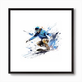 Snowboarder In Blue Sketch Art Print