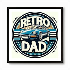 Retro Dad blue car wall art Art Print