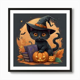 Black Cat Witch Art Print