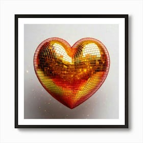 Firefly Heart Shaped, 3d, Disco Ball, Gold, Sparkles, Pink, Orange, Purple, Green, Floating, White B (3) Art Print