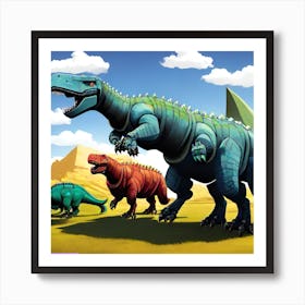 Dinosaurs In The Desert Art Print