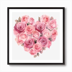 Pink Roses Heart 9 Art Print