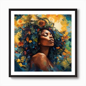 Woman With Flowers In Her Hair 1 Art Print