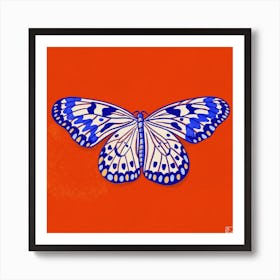 Butterfly On Red Background Square Art Print