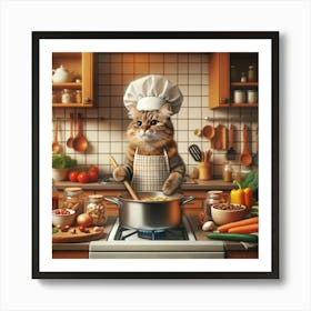 Chef Cat Wall Print Art A Delightful Scene Of A Cat As A Chef, Perfect For Blending A Love Of Cats And Cooking In Any Space Art Print