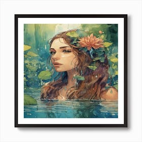 Water Lily Girl Art Print