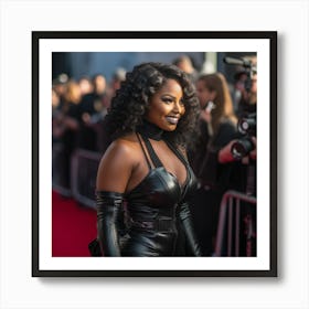 A Black Woman Voluptuous Sexy Wearing A Black Latex on the Red Carpet - Created by Midjourney Art Print