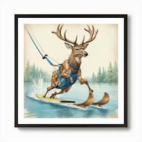 Deer On Surfboard 5 Art Print