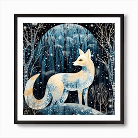 Fox In The Snow - Albino Fox Habitat Art Print