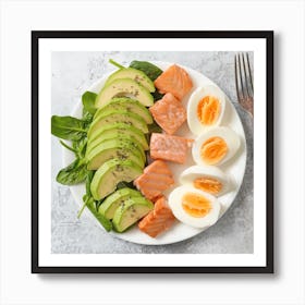 Plate Of Salmon, Eggs And Spinach Art Print