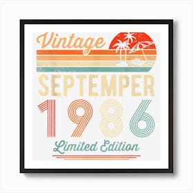 36 Year Old 36th Birthday Vintage September 1986 Men Women 1 Art Print