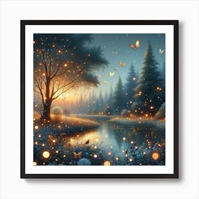 Fireflies In The Forest Art Print