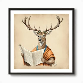 Deer Reading A Book Art Print