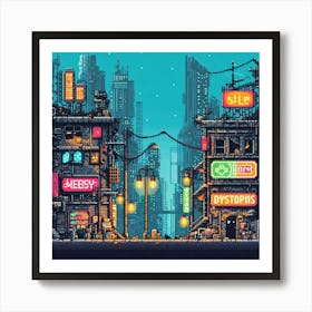 8-bit dystopian cityscape Art Print
